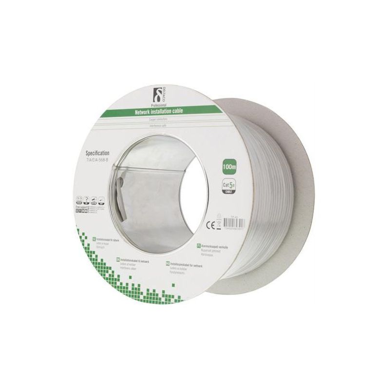 Câble d'installation Alfaco Cat5e U/UTP 100 m en bobine, rigide, 100 % cuivre, LSZH (Eca)