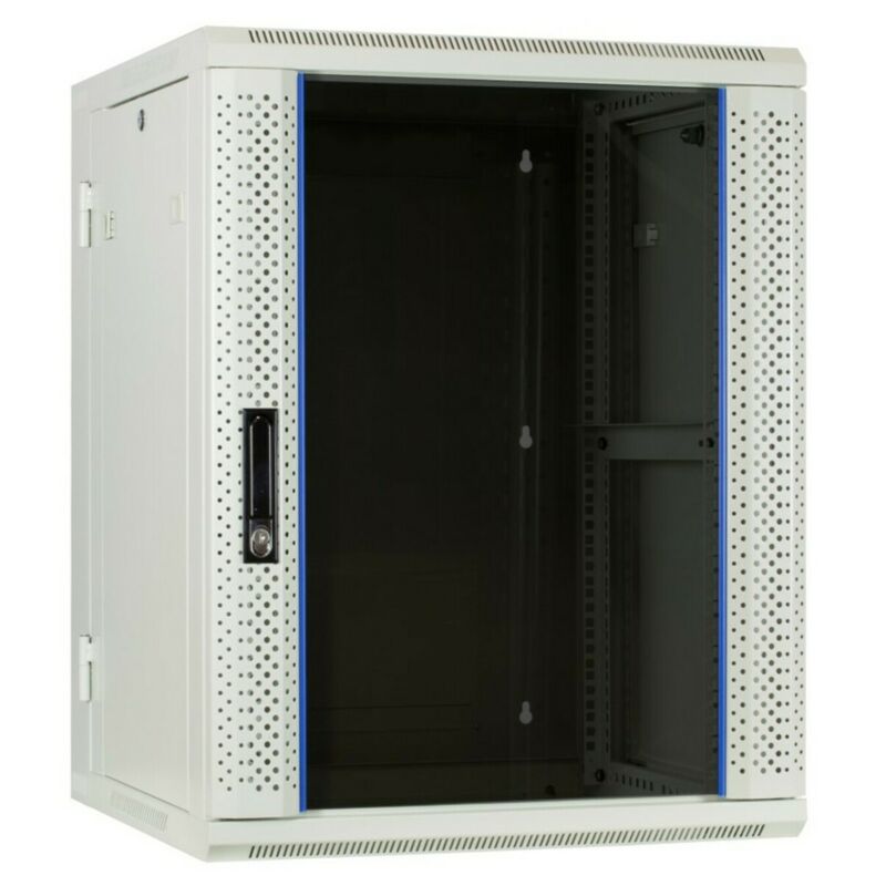 Baie murale blanche 15U (inclinable) avec porte en verre 600x600x770mm