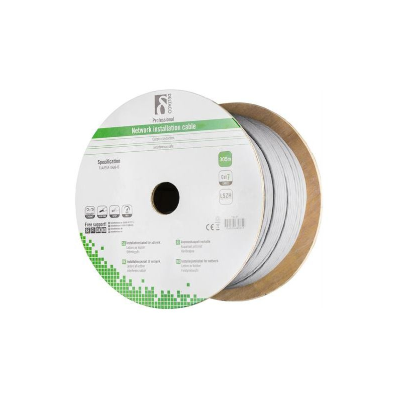 Câble Alfaco Cat7 S/FTP sur bobine rigide 305 m gris LSZH (Eca)