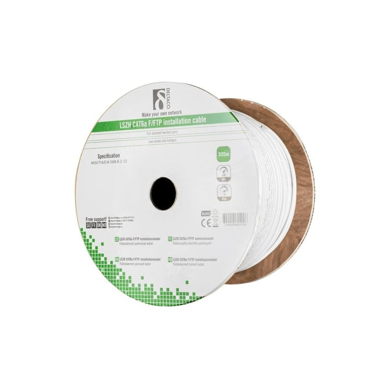 Alfaco Cat6a F/FTP 305m installatiekabel 500mHz op rol stug 100% koper LSZH (Eca)