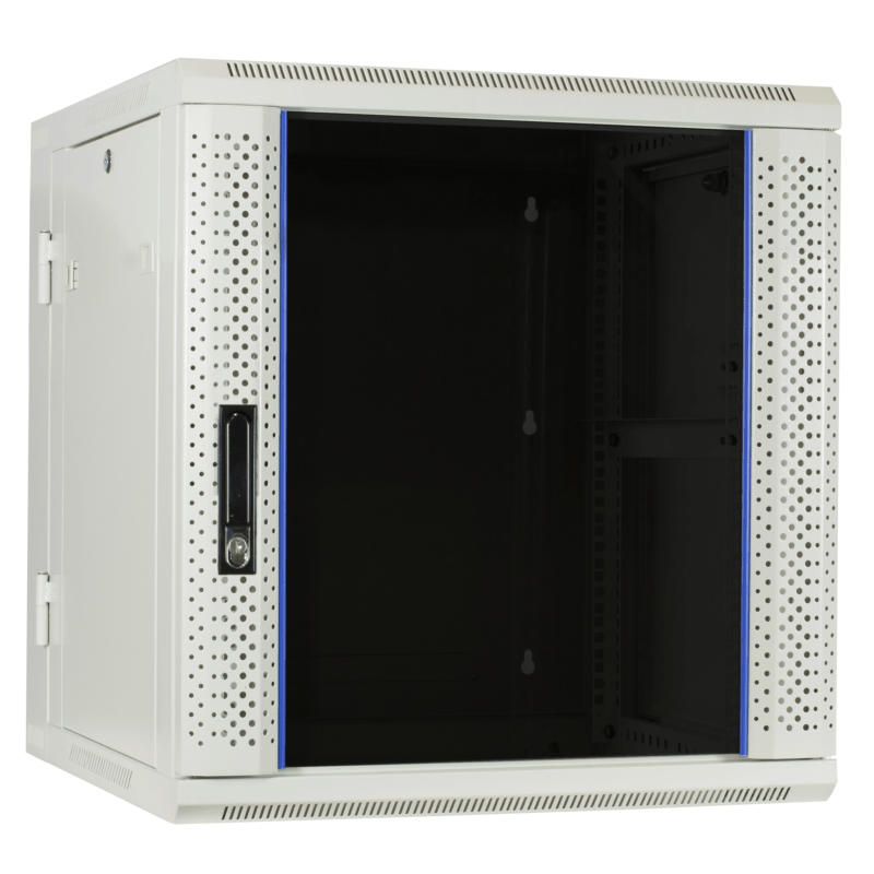 Baie murale 12U blanche (inclinable) avec porte en verre 600x600x635mm
