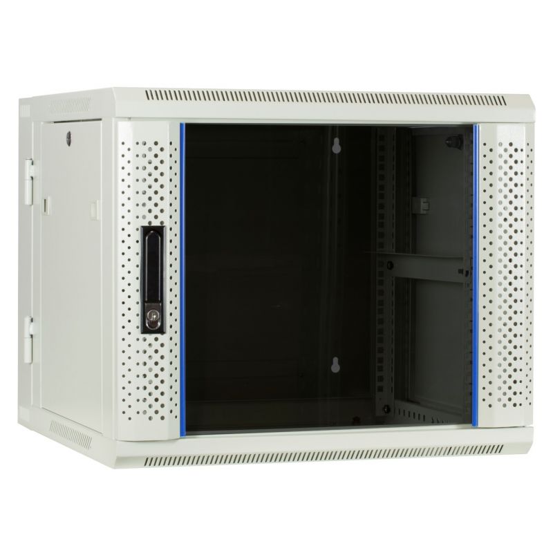 Baie murale 9U blanche (inclinable) avec porte en verre 600x600x500mm