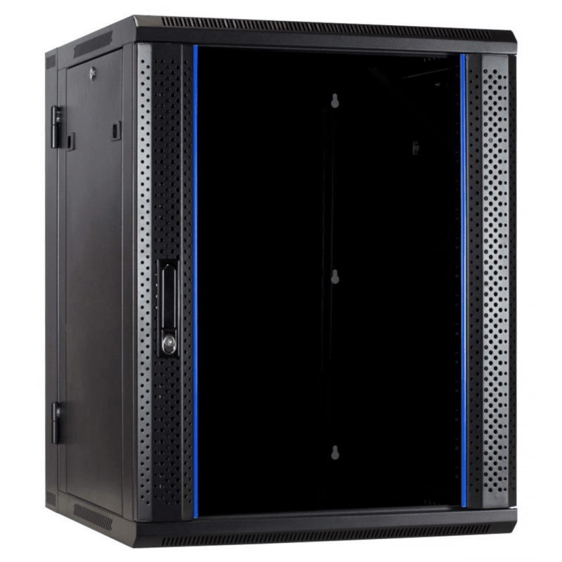 Baie murale 18U (inclinable) avec porte en verre 600x600x1000mm (LxPxH)