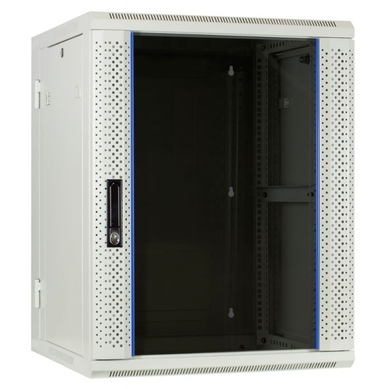 Baie murale blanche 15U (inclinable) avec porte en verre 600x600x770mm
