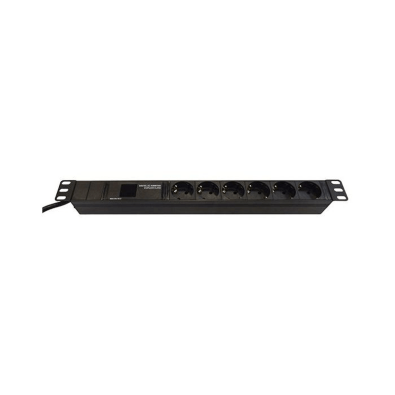 19 inch 6 voudige stekkerdoos 2m zwart - met display