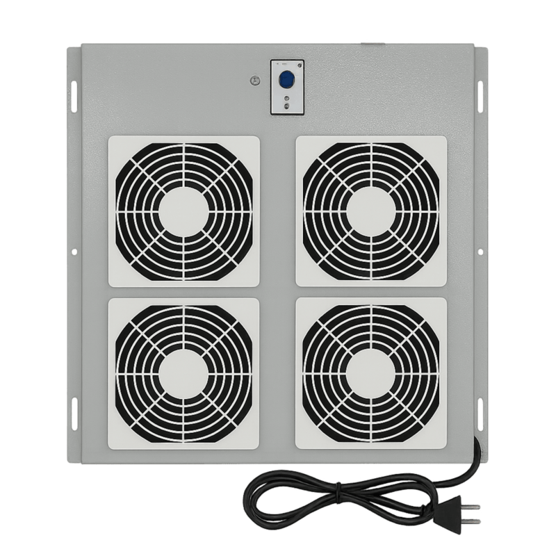 Kit de ventilation comprenant 4 ventilateurs et un thermostat adapté aux baies serveurs extérieures